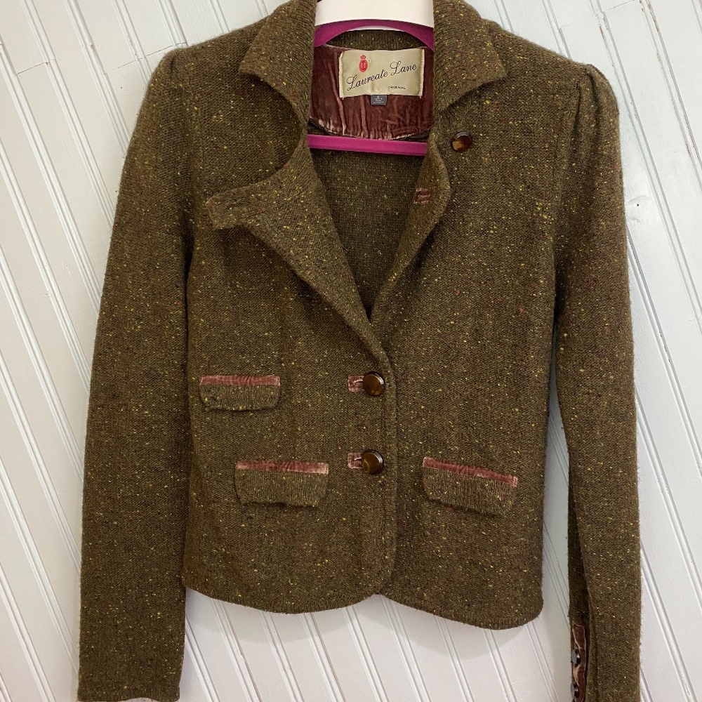 Anthropologie Tweed Olive Green Blazer Jacket